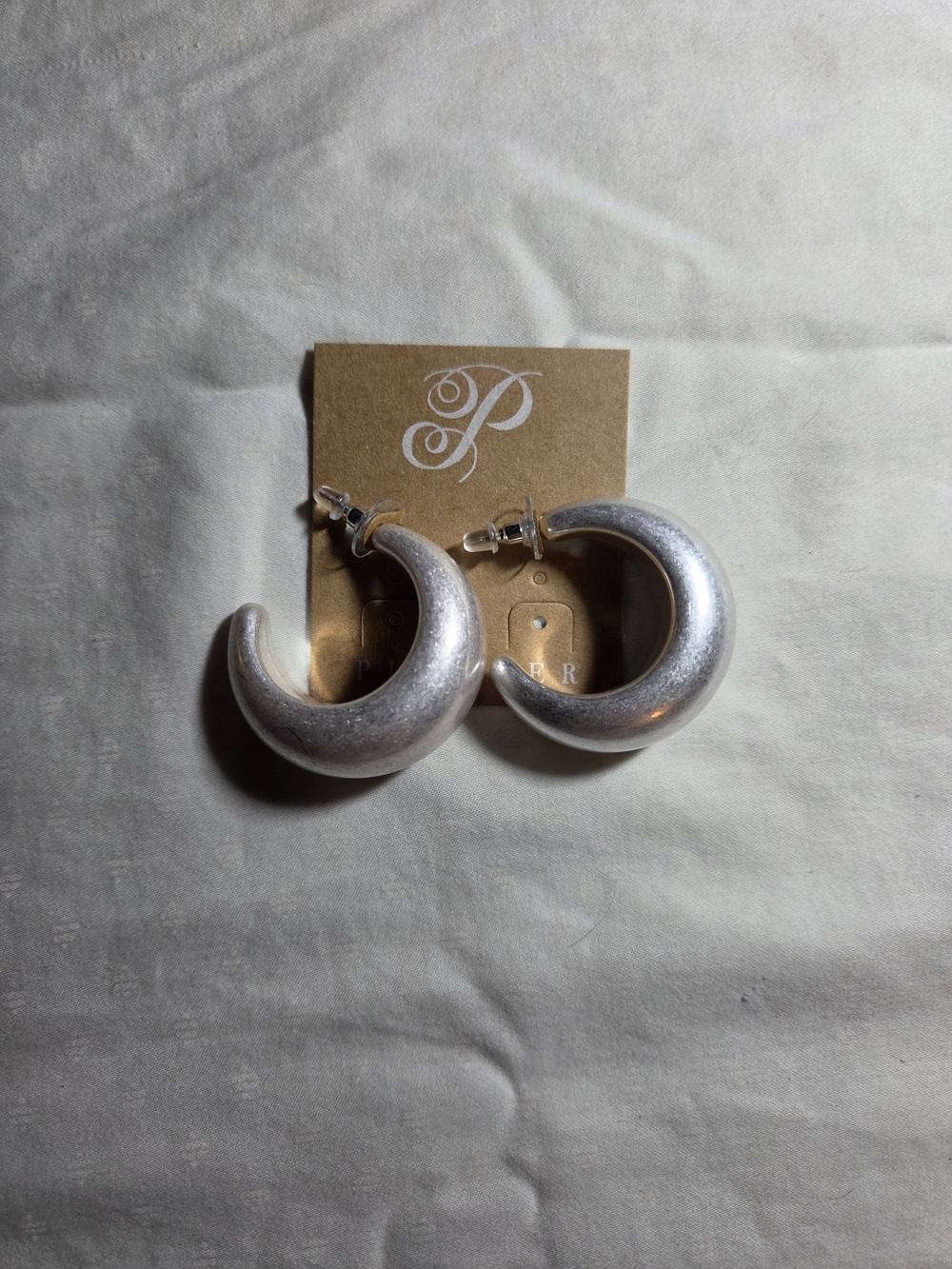 Plunder Silver Crescent Hoop Earrings